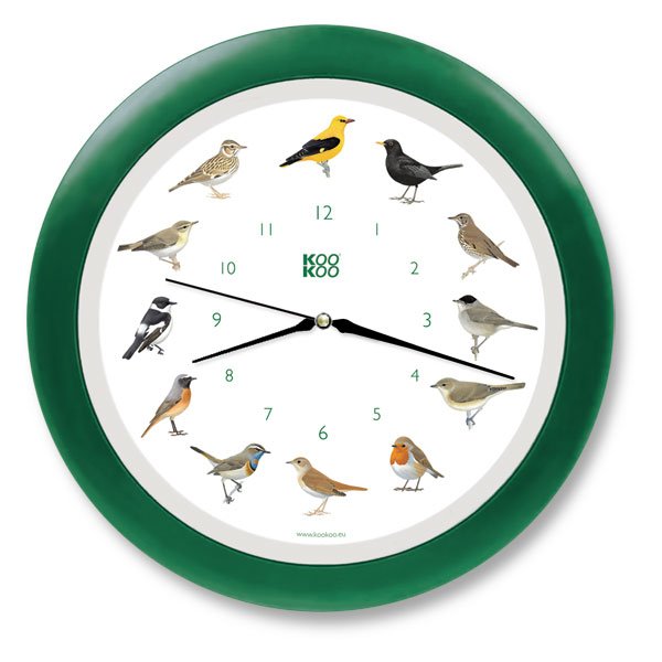 KooKoo Wanduhr - Singvögel mit RC Funkquarzwerk - 34cm grün